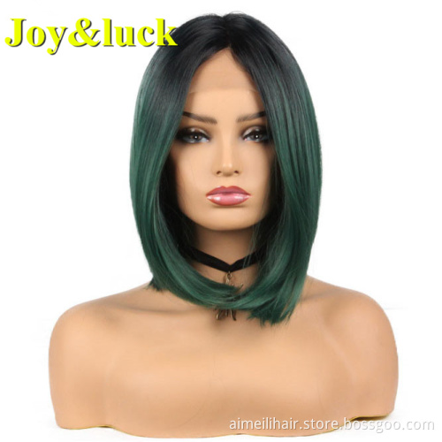 Wholesale Price Wigs For Women High Quality Natural Short Straight Bob Wig Brown Ombre Blonde Lace Front Synthetic Ladies Hair